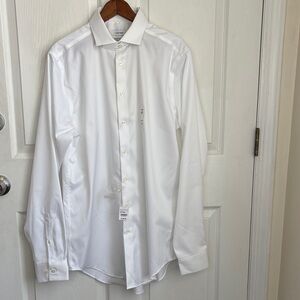 NEW Calvin Klein Slim Tall Classic White Men's Dress Shirt No Iron Size 16 36/37
